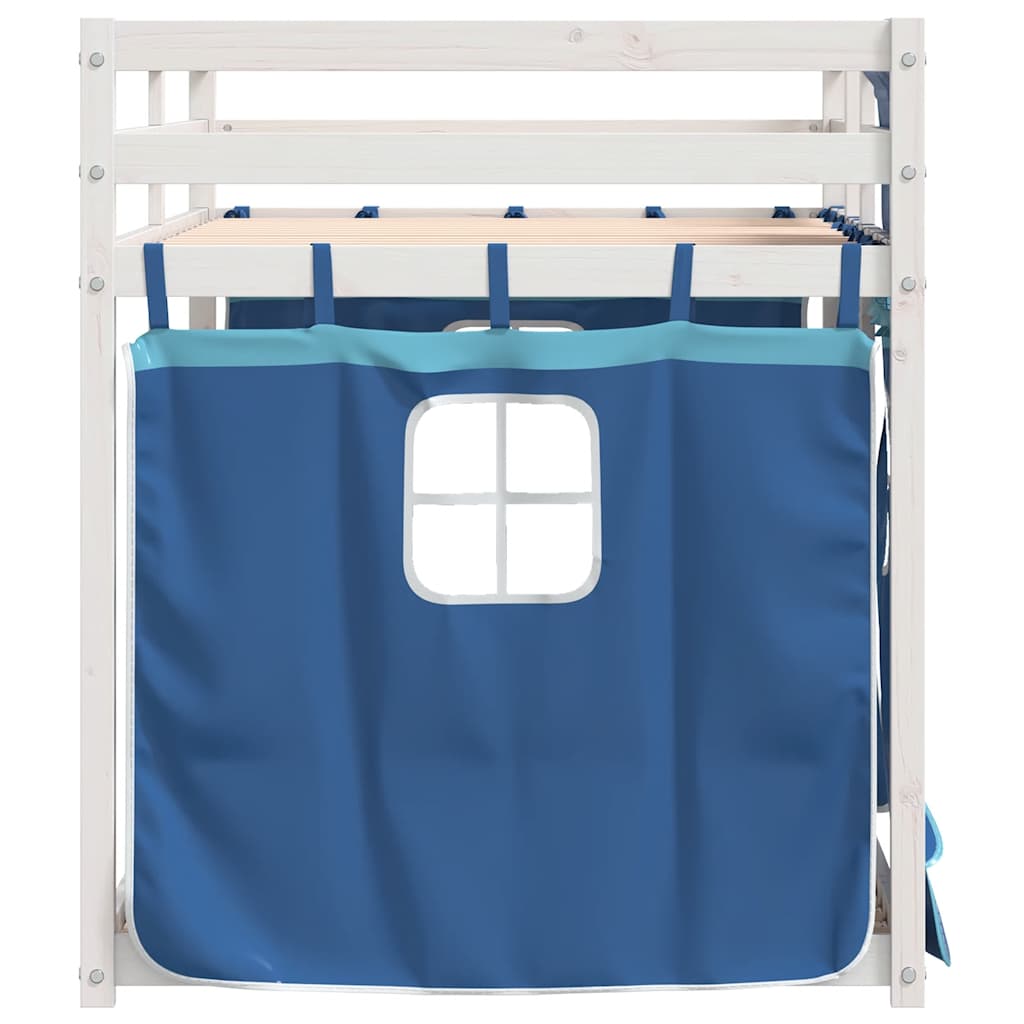 Stapelbed met gordijnen 75x190 cm massief grenenhout blauw – afbeelding 6