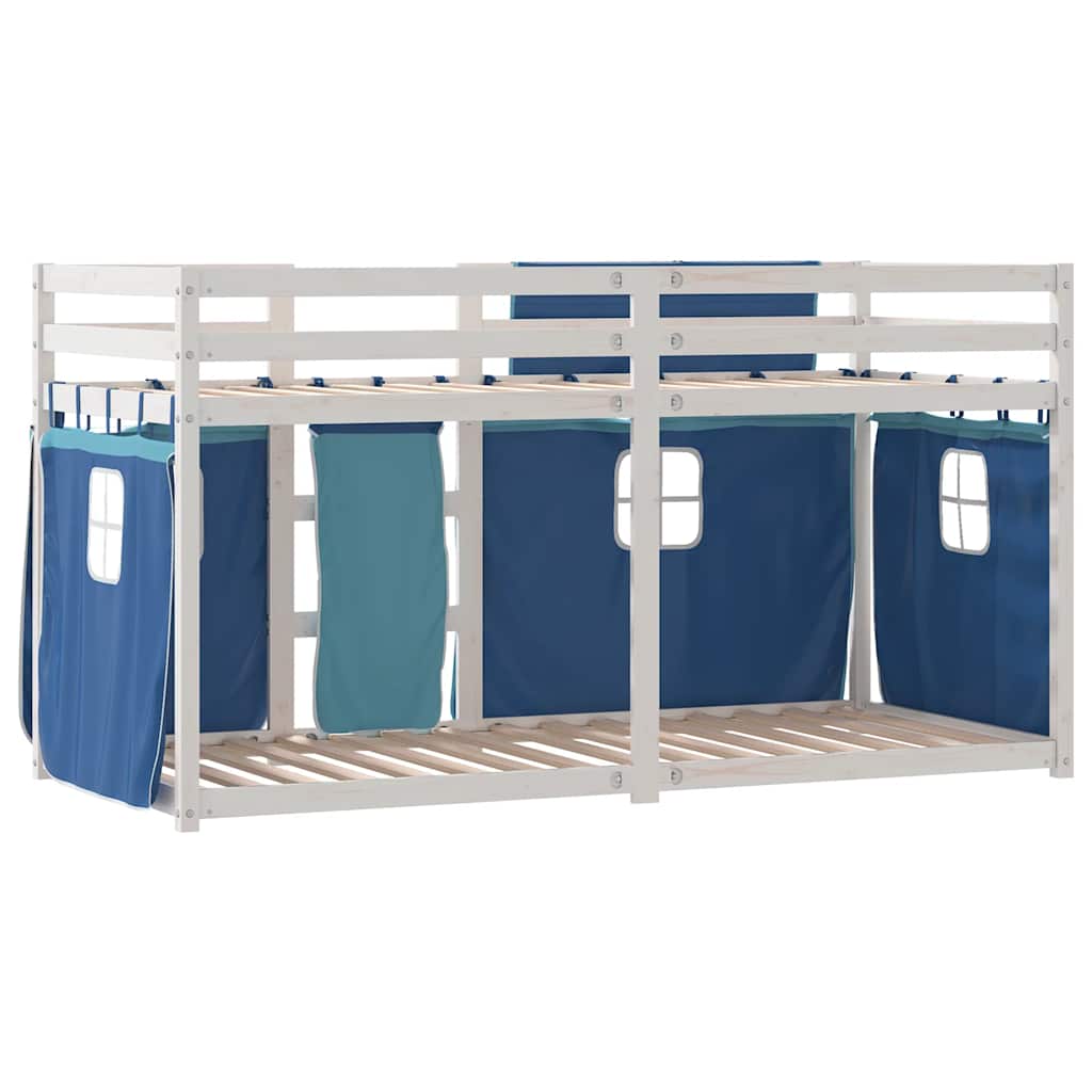 Stapelbed met gordijnen 75x190 cm massief grenenhout blauw – afbeelding 7