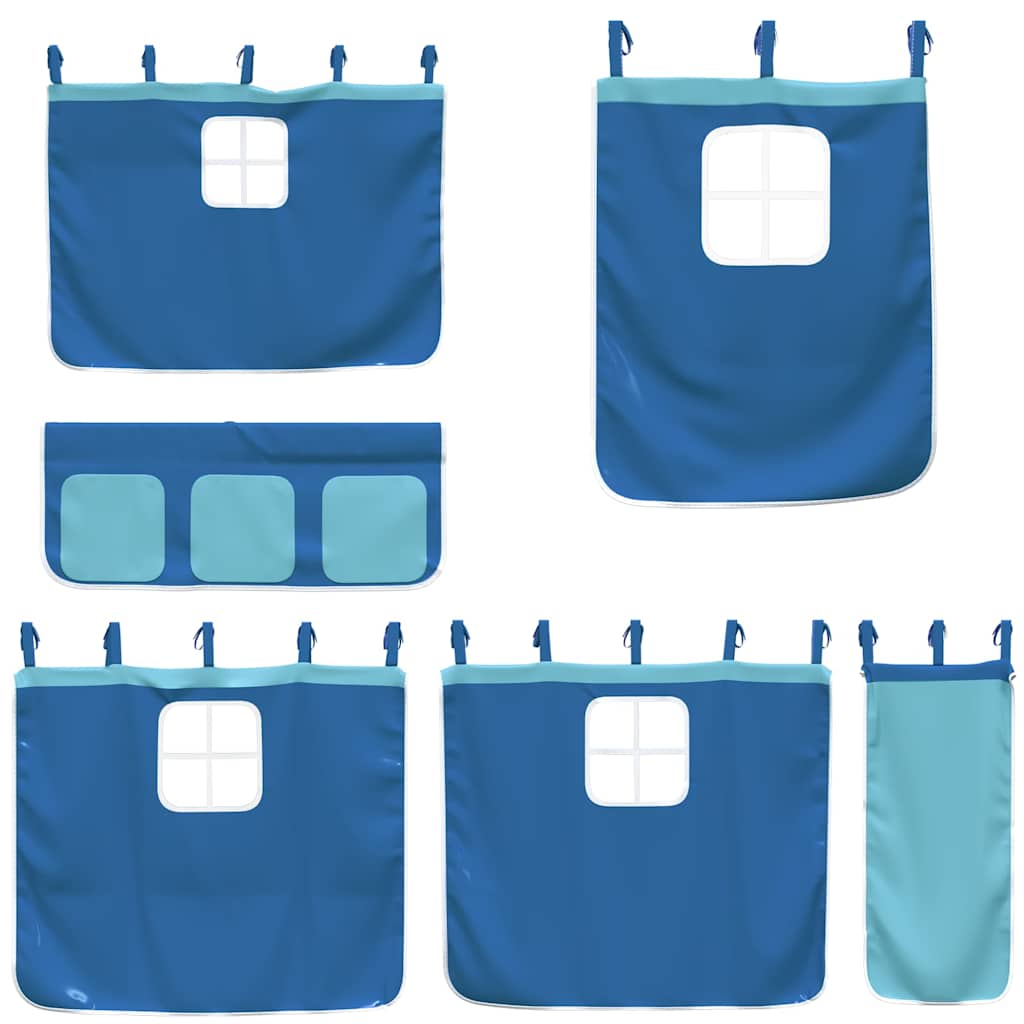 Stapelbed met gordijnen 75x190 cm massief grenenhout blauw – afbeelding 9