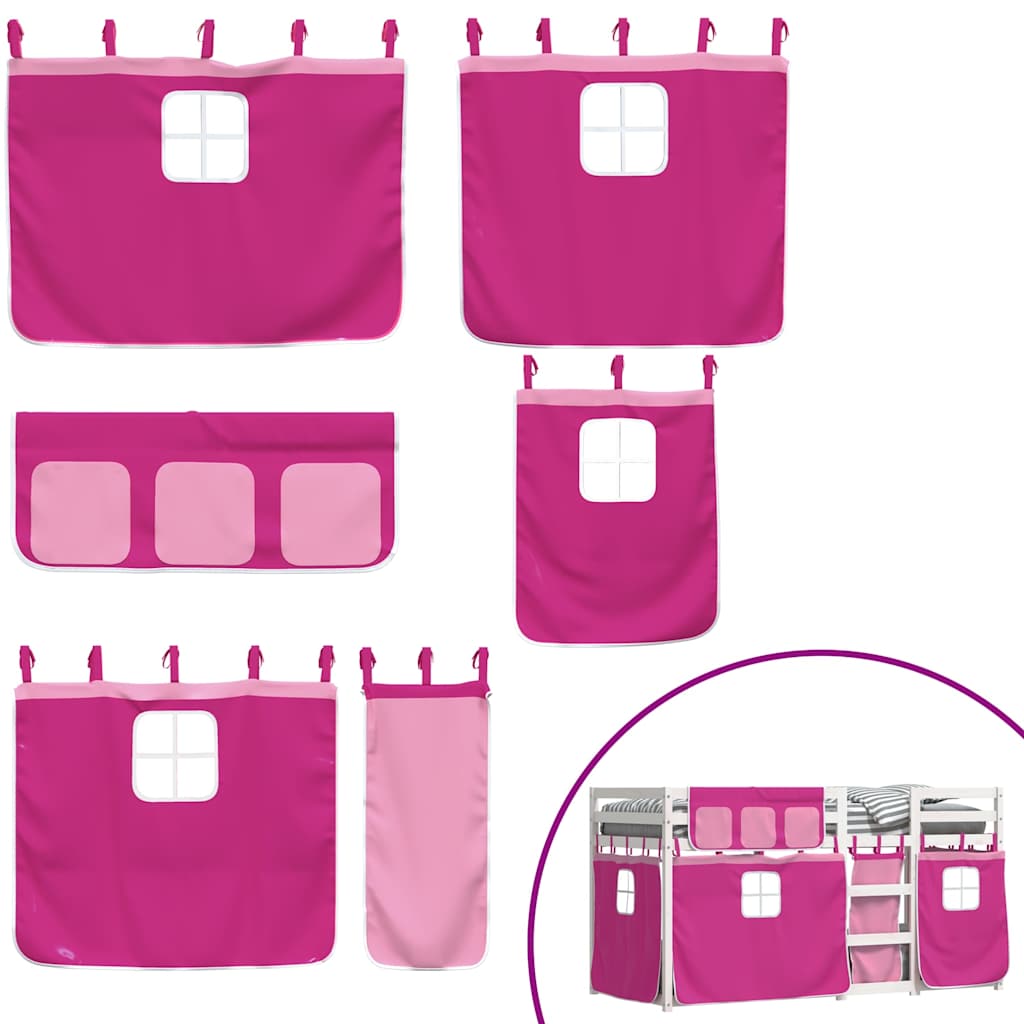 Stapelbed met gordijnen 75x190 cm grenenhout roze – afbeelding 10