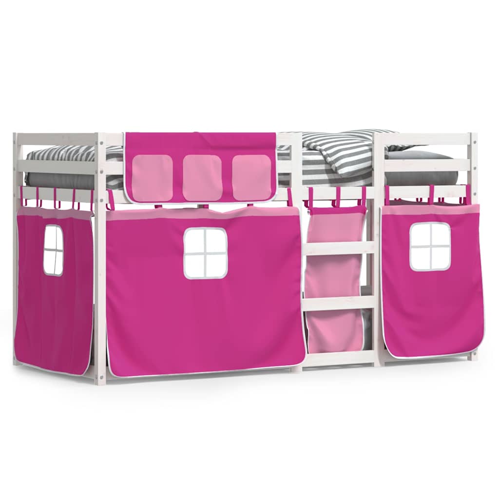 Stapelbed met gordijnen 75x190 cm grenenhout roze – afbeelding 2