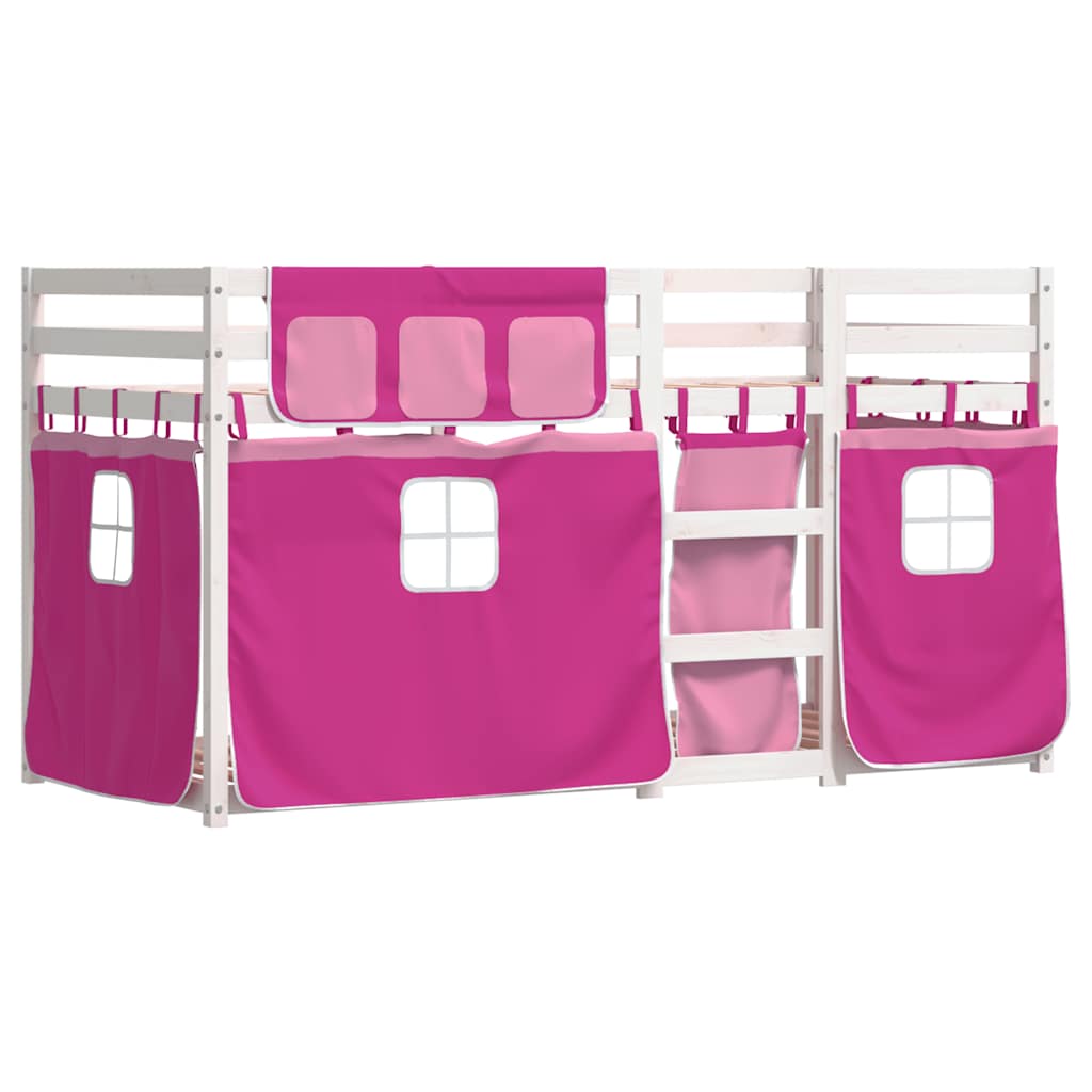 Stapelbed met gordijnen 75x190 cm grenenhout roze – afbeelding 3