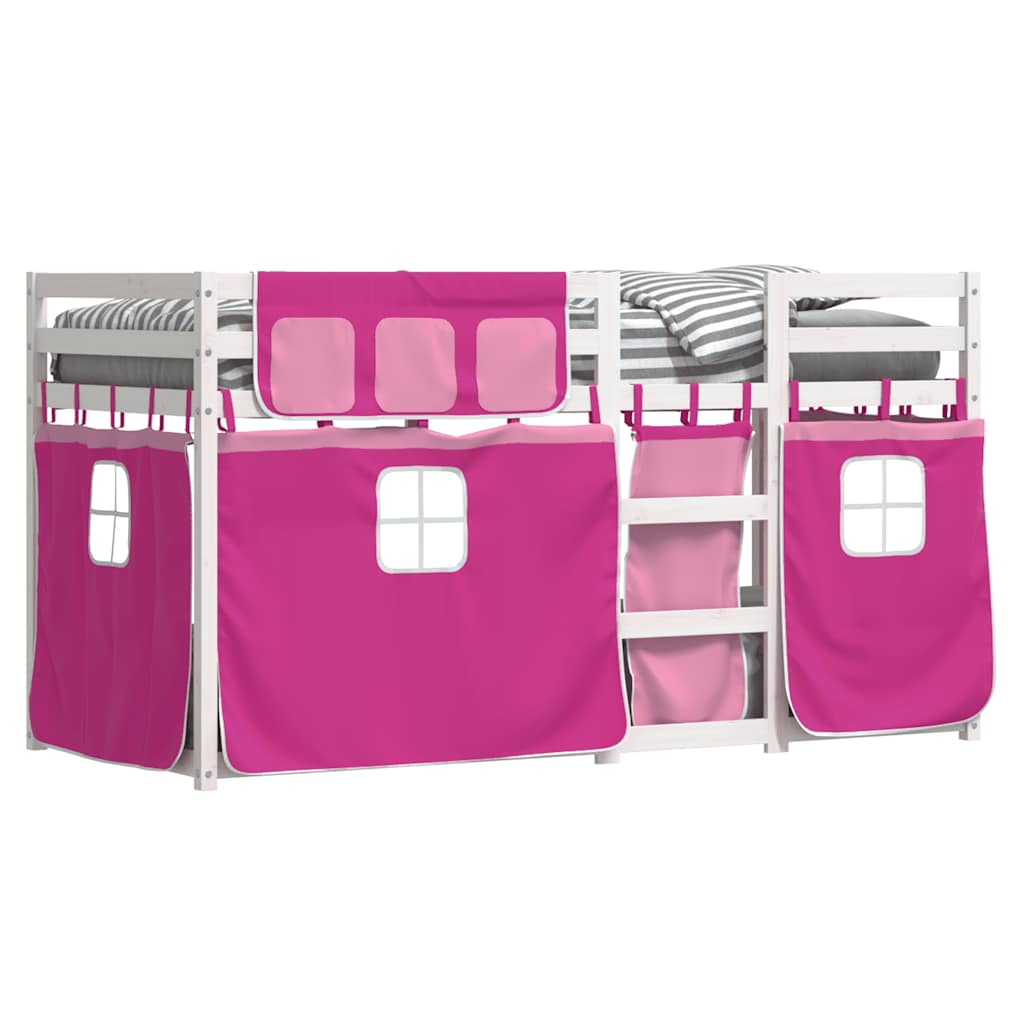 Stapelbed met gordijnen 75x190 cm grenenhout roze – afbeelding 4