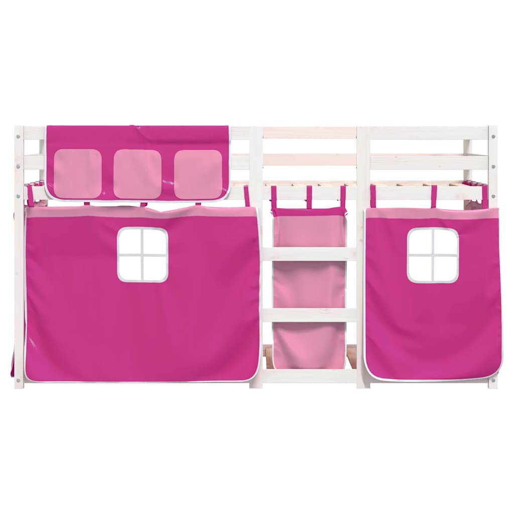 Stapelbed met gordijnen 75x190 cm grenenhout roze – afbeelding 5
