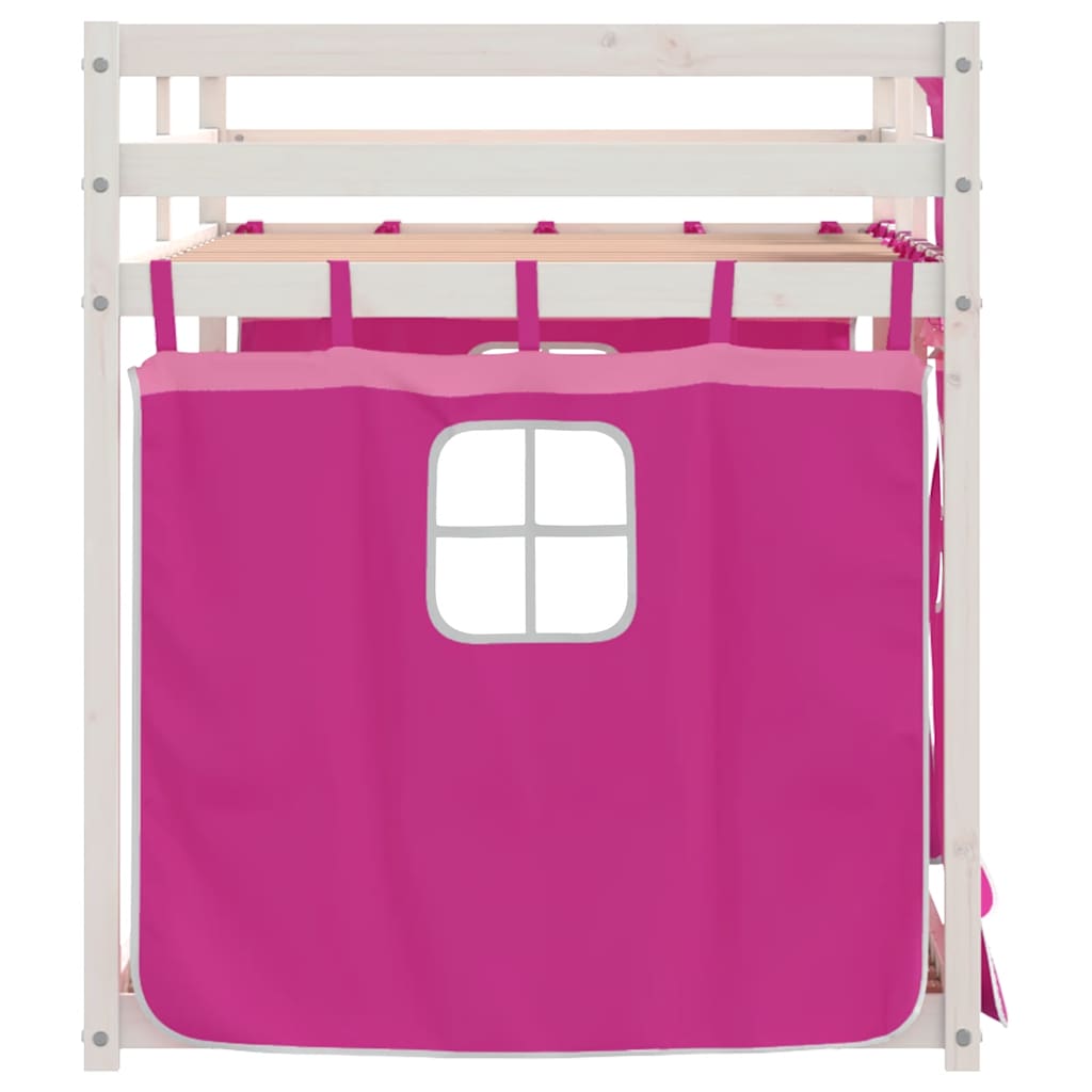 Stapelbed met gordijnen 75x190 cm grenenhout roze – afbeelding 6