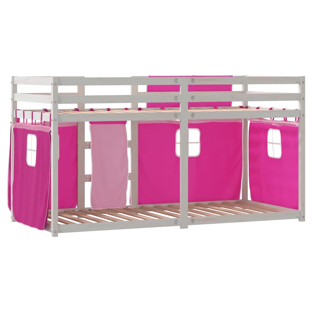 Stapelbed met gordijnen 75x190 cm grenenhout roze – afbeelding 7