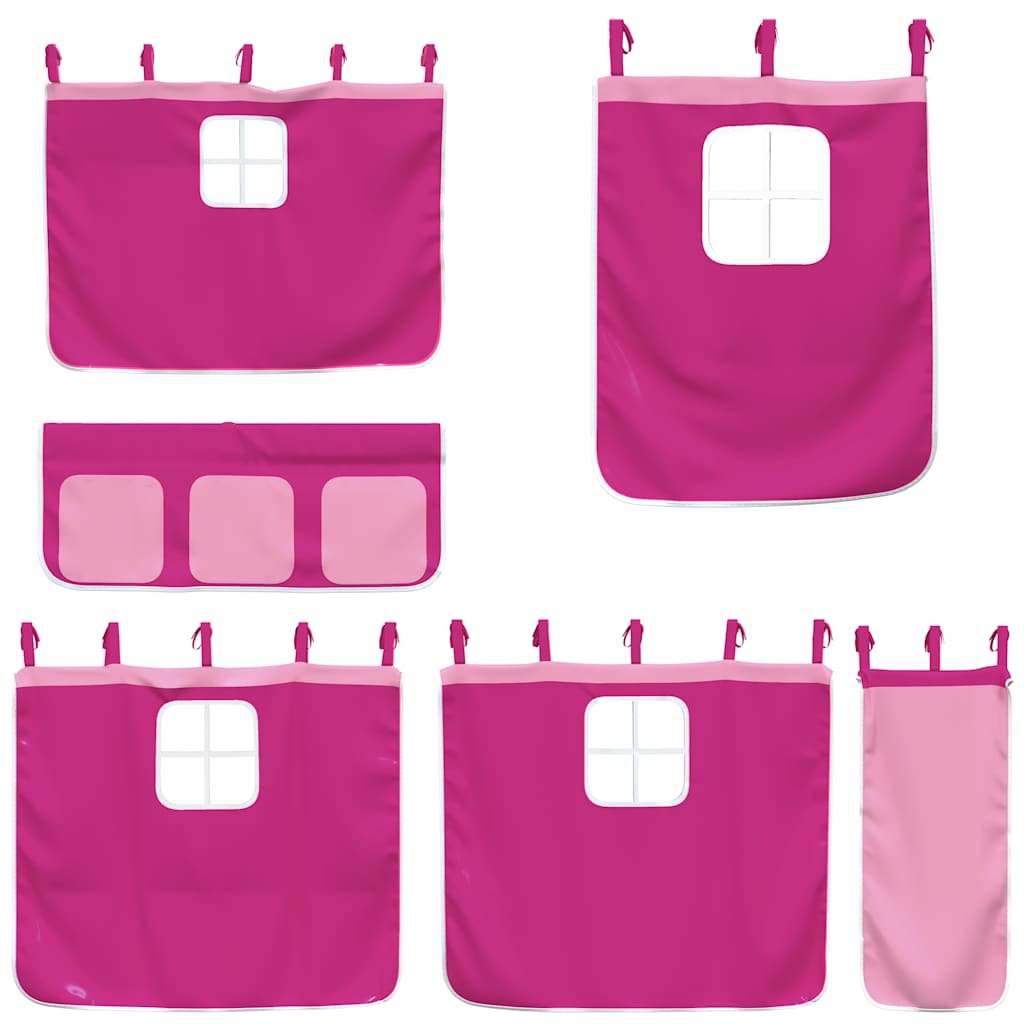 Stapelbed met gordijnen 75x190 cm grenenhout roze – afbeelding 9