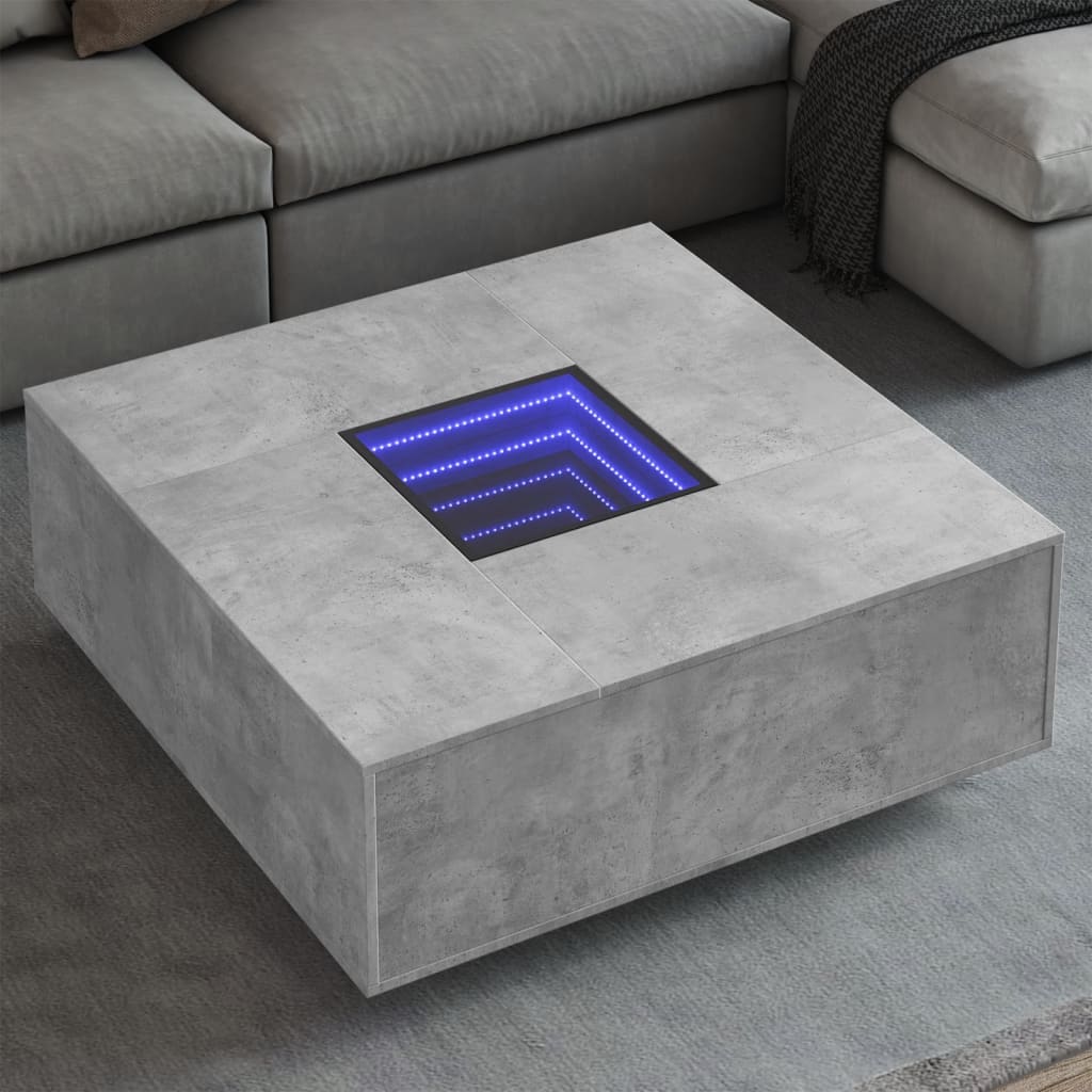 Salontafel met Infinity LED 100x100x40 cm betongrijs