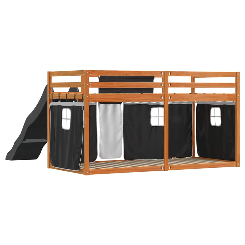 Stapelbed met glijbaan en gordijnen wit en zwart 80x200 cm – afbeelding 10