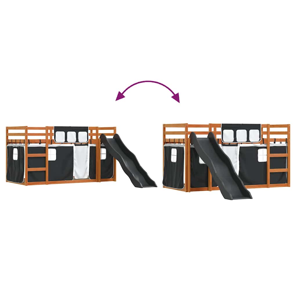Stapelbed met glijbaan en gordijnen wit en zwart 80x200 cm – afbeelding 11