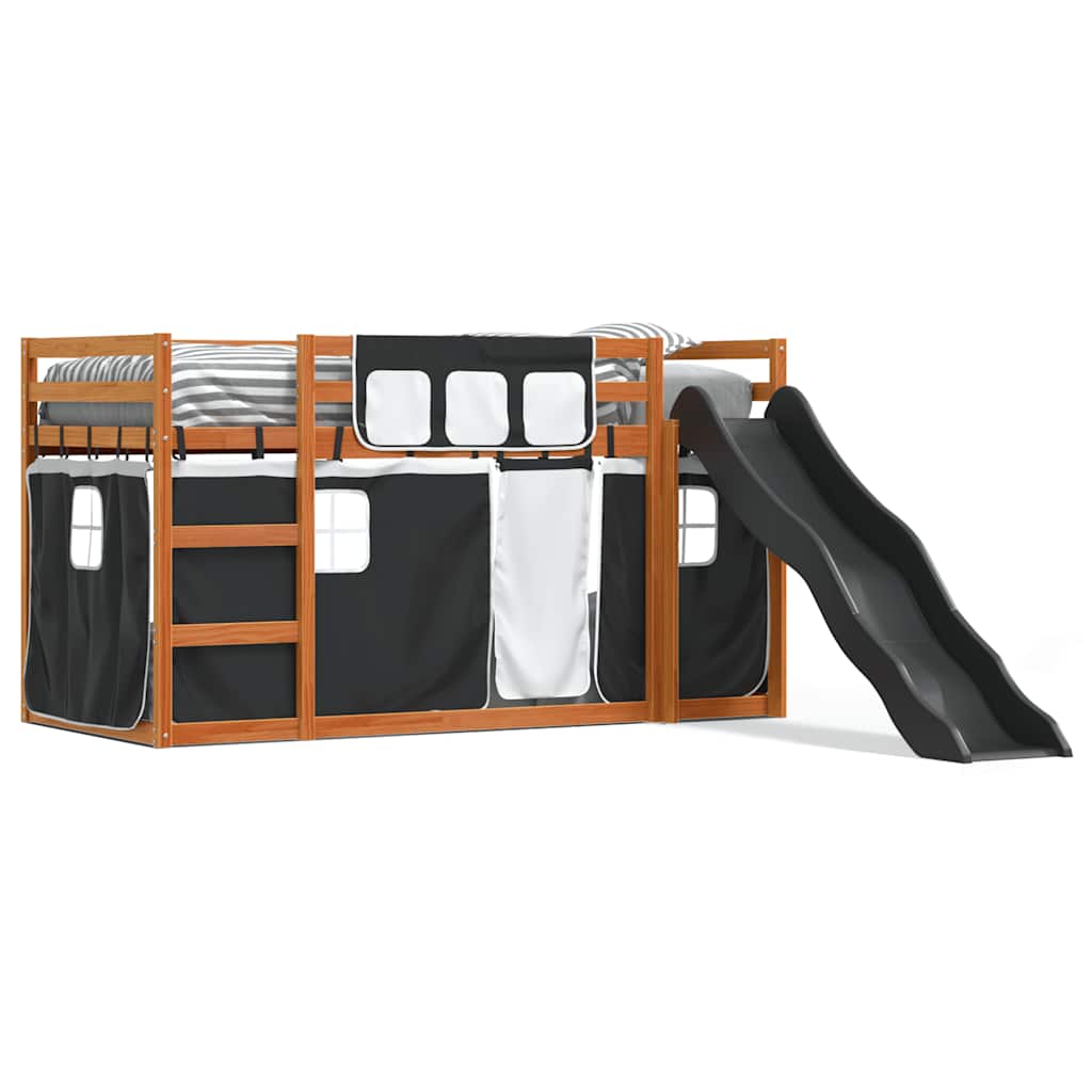 Stapelbed met glijbaan en gordijnen wit en zwart 80x200 cm – afbeelding 2