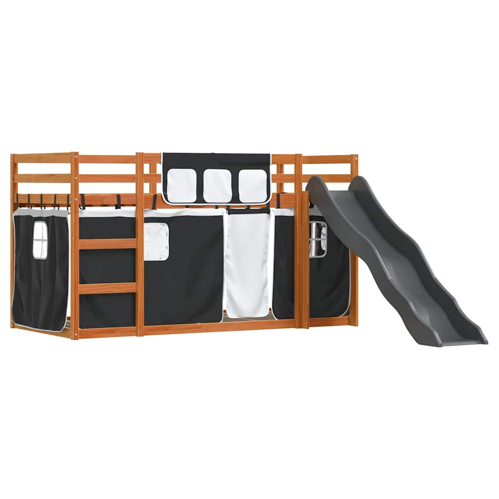 Stapelbed met glijbaan en gordijnen wit en zwart 80x200 cm – afbeelding 3