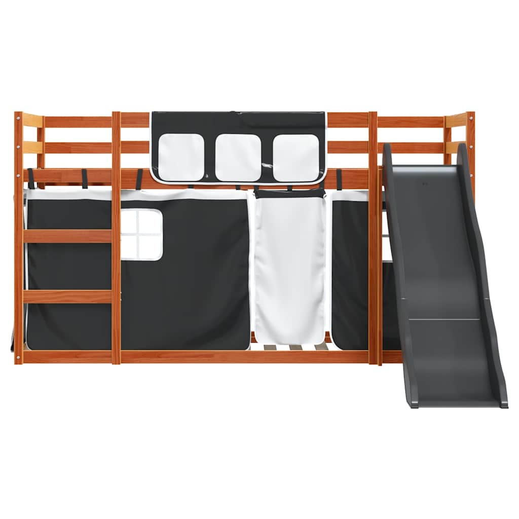 Stapelbed met glijbaan en gordijnen wit en zwart 80x200 cm – afbeelding 7