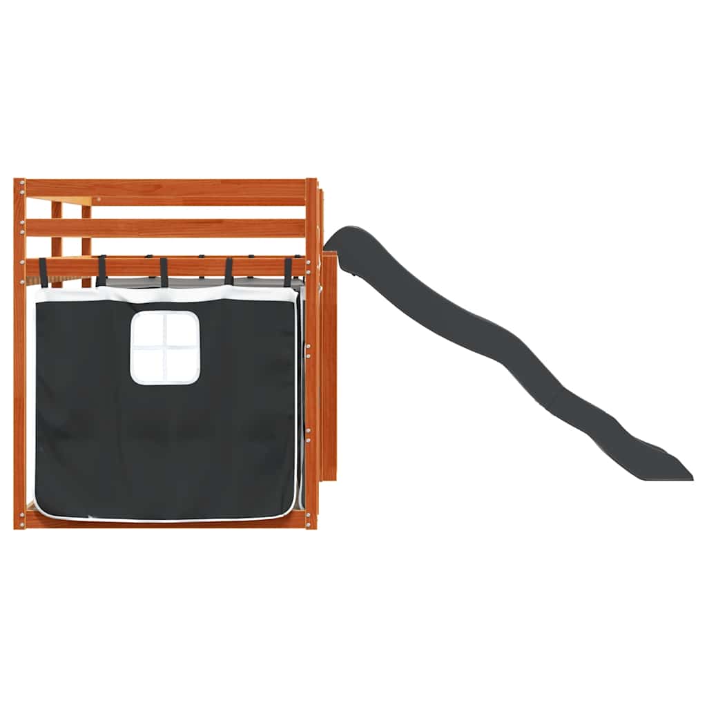 Stapelbed met glijbaan en gordijnen wit en zwart 80x200 cm – afbeelding 9
