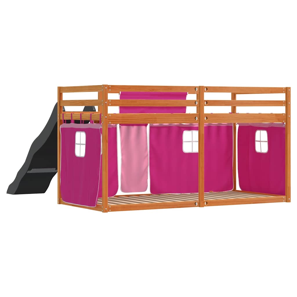 Stapelbed met glijbaan en gordijnen roze 80x200 cm – afbeelding 10