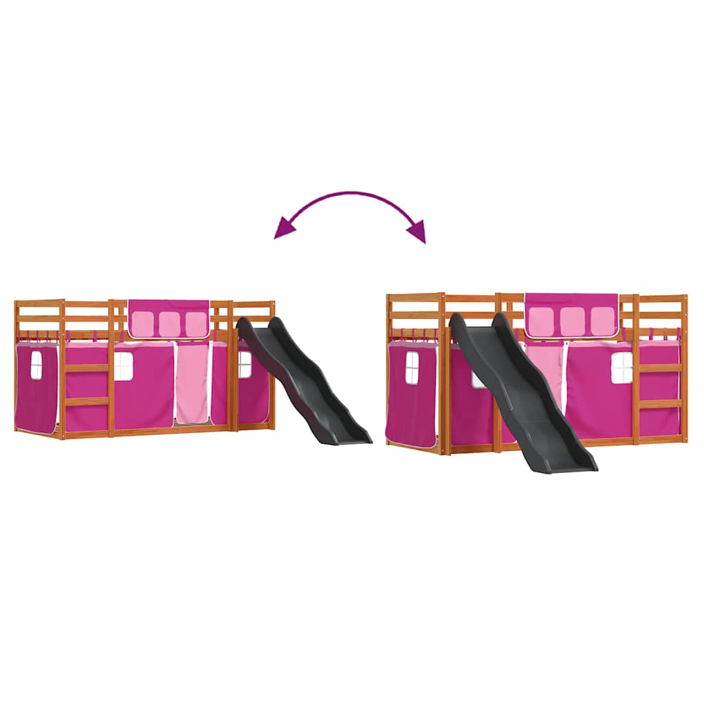 Stapelbed met glijbaan en gordijnen roze 80x200 cm – afbeelding 11