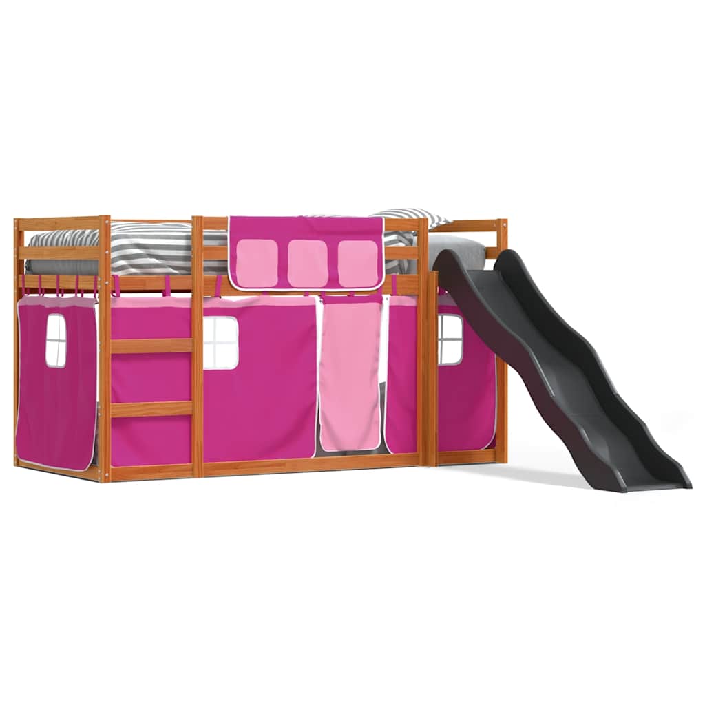 Stapelbed met glijbaan en gordijnen roze 80x200 cm – afbeelding 2