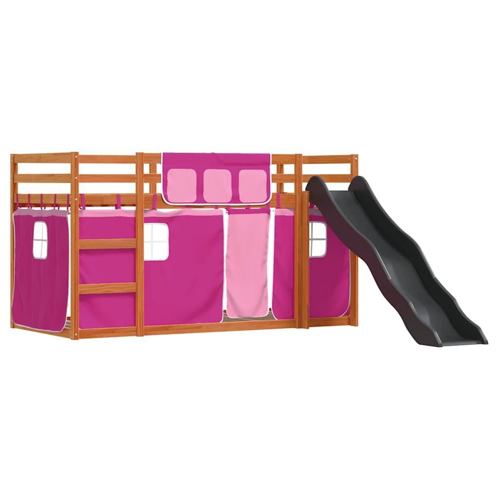 Stapelbed met glijbaan en gordijnen roze 80x200 cm – afbeelding 3