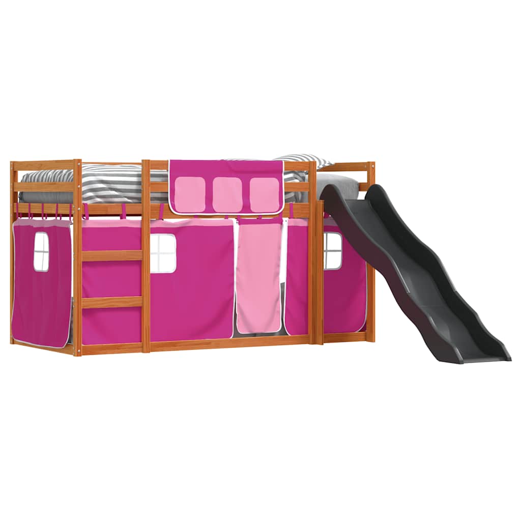 Stapelbed met glijbaan en gordijnen roze 80x200 cm – afbeelding 4