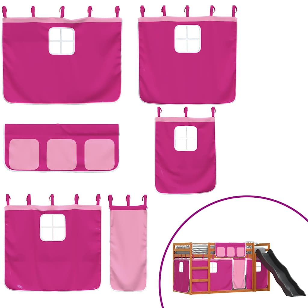 Stapelbed met glijbaan en gordijnen roze 80x200 cm – afbeelding 5