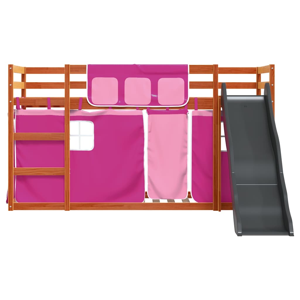 Stapelbed met glijbaan en gordijnen roze 80x200 cm – afbeelding 7