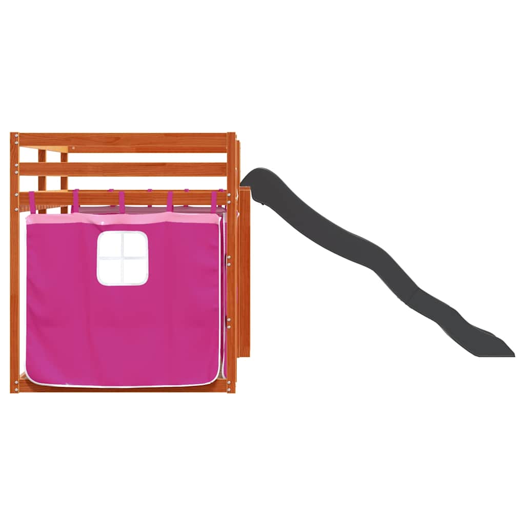 Stapelbed met glijbaan en gordijnen roze 80x200 cm – afbeelding 9