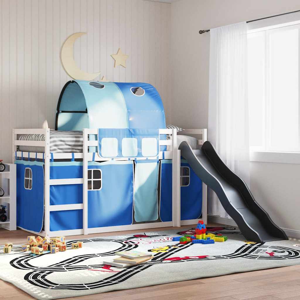 Stapelbed met glijbaan en gordijnen blauw 90x200 cm – afbeelding 1