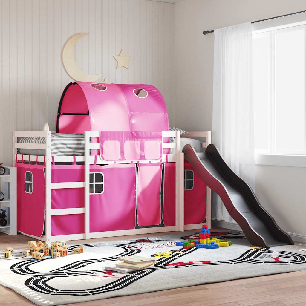 Stapelbed met glijbaan en gordijnen roze 90x200 cm – afbeelding 1