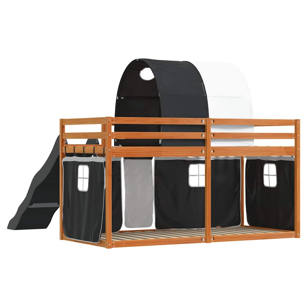 Stapelbed met glijbaan en gordijnen wit en zwart 80x200 cm – afbeelding 10