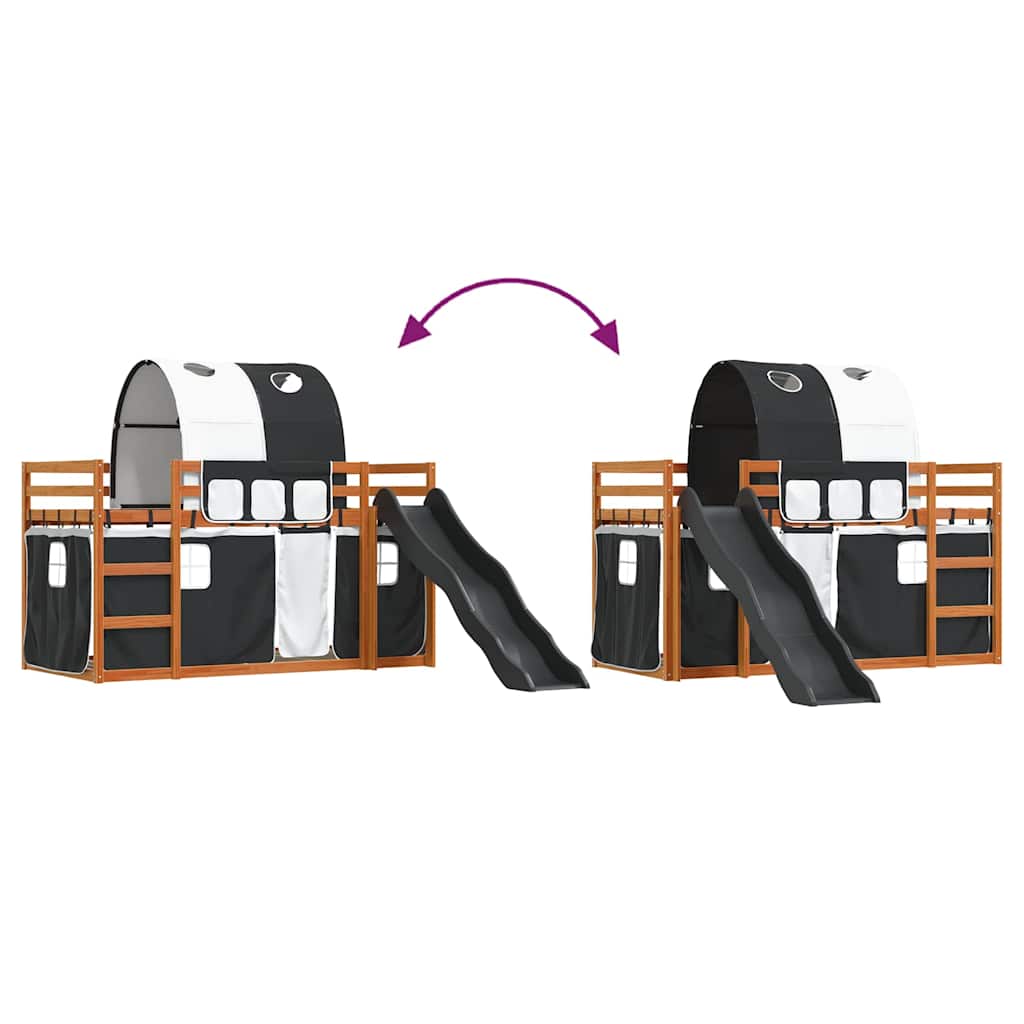 Stapelbed met glijbaan en gordijnen wit en zwart 80x200 cm – afbeelding 11