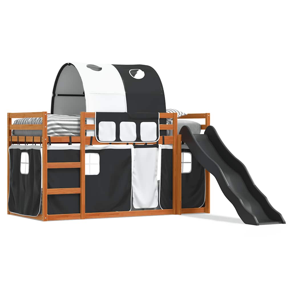 Stapelbed met glijbaan en gordijnen wit en zwart 80x200 cm – afbeelding 2
