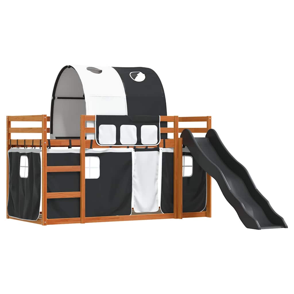Stapelbed met glijbaan en gordijnen wit en zwart 80x200 cm – afbeelding 3