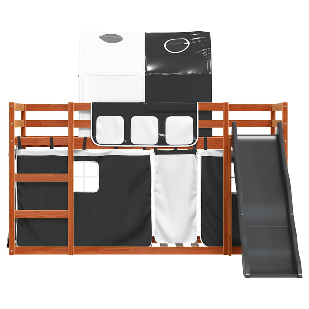 Stapelbed met glijbaan en gordijnen wit en zwart 80x200 cm – afbeelding 7