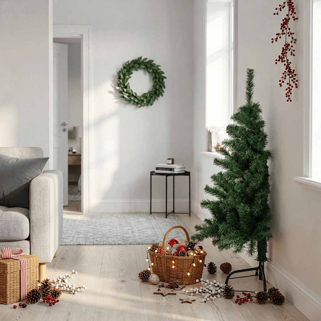 Kunstkerstboom met standaard half 120 cm PVC groen