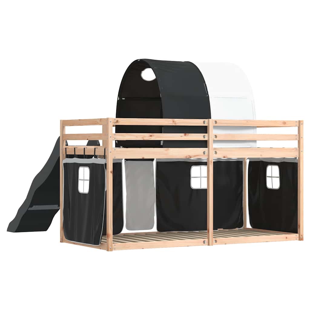 Stapelbed met glijbaan en gordijnen wit en zwart 90x190 cm – afbeelding 10