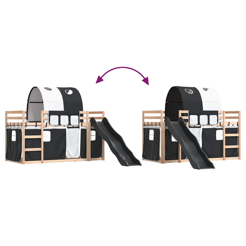 Stapelbed met glijbaan en gordijnen wit en zwart 90x190 cm – afbeelding 11