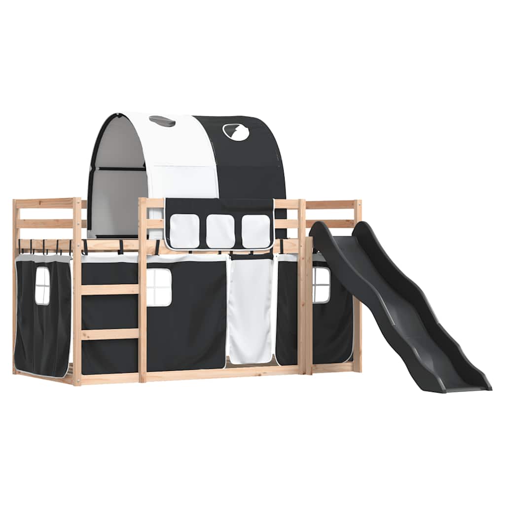 Stapelbed met glijbaan en gordijnen wit en zwart 90x190 cm – afbeelding 3