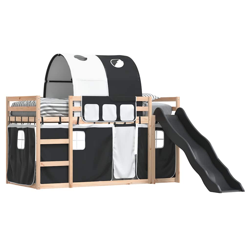 Stapelbed met glijbaan en gordijnen wit en zwart 90x190 cm – afbeelding 4