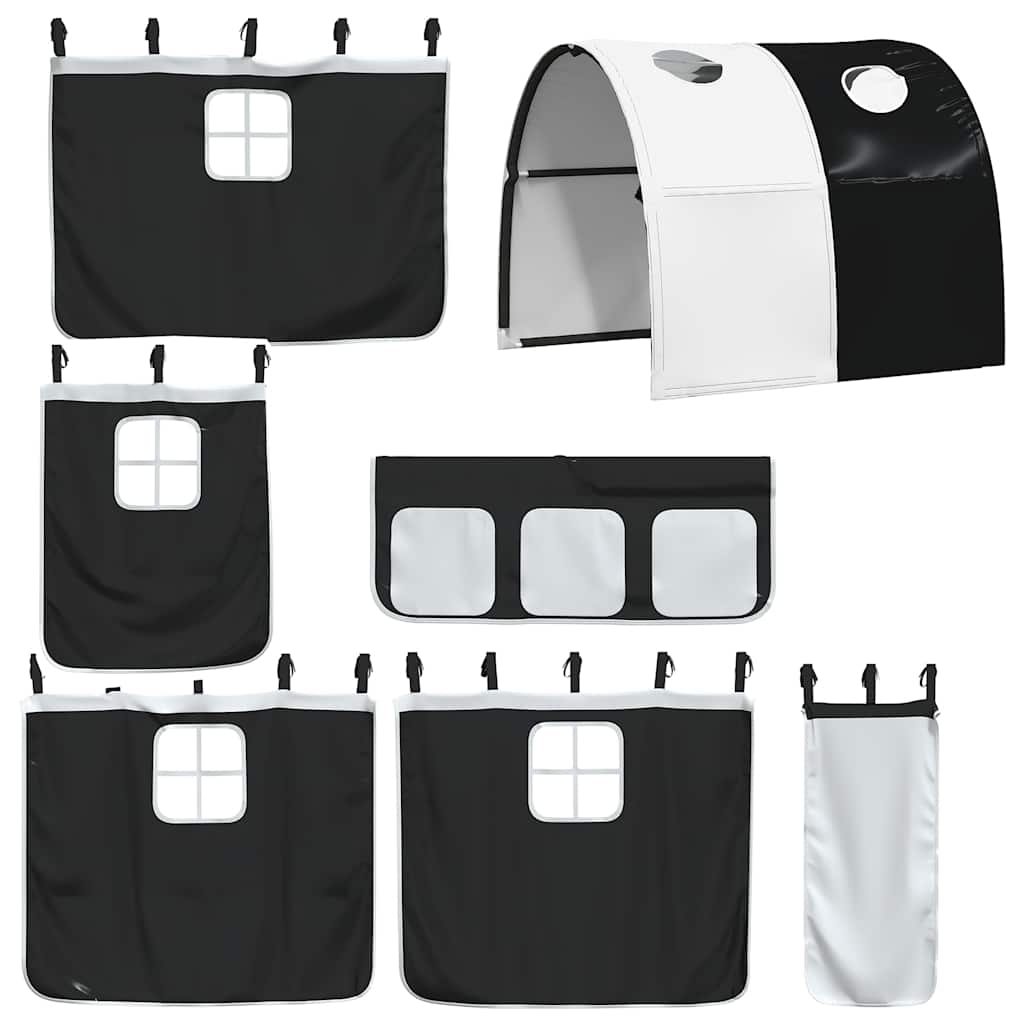 Stapelbed met glijbaan en gordijnen wit en zwart 90x190 cm – afbeelding 6