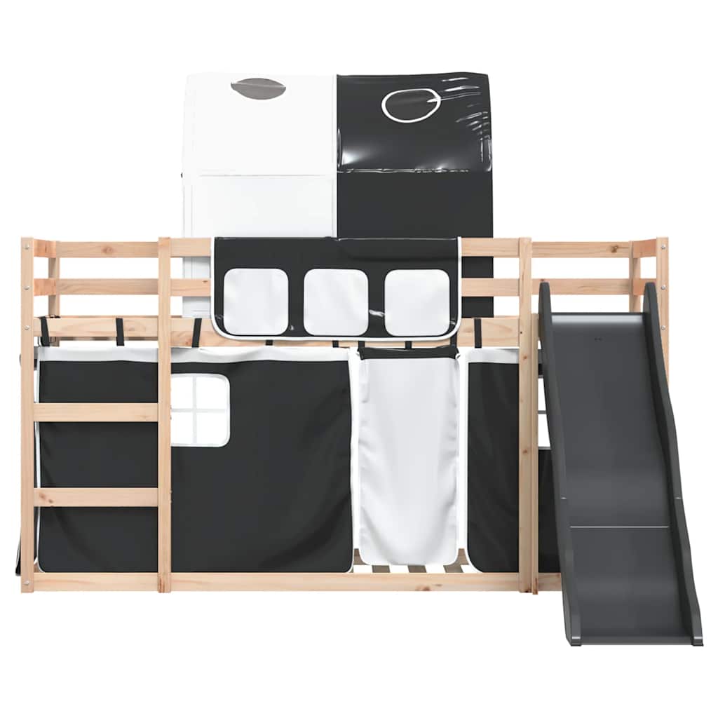 Stapelbed met glijbaan en gordijnen wit en zwart 90x190 cm – afbeelding 7