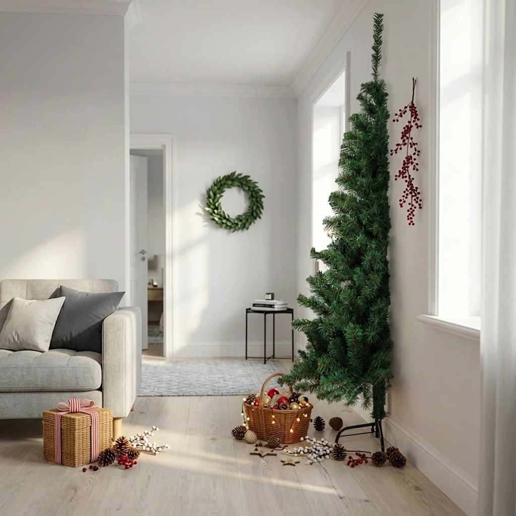 Kunstkerstboom met standaard half 240 cm PVC groen