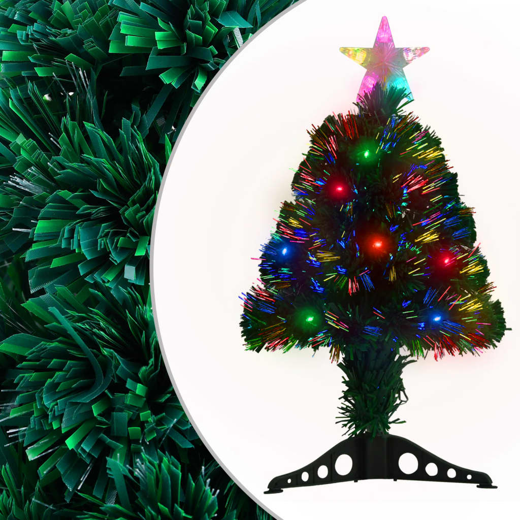 Voorverlichte kerstboom met standaard en LED 64 cm glasvezel