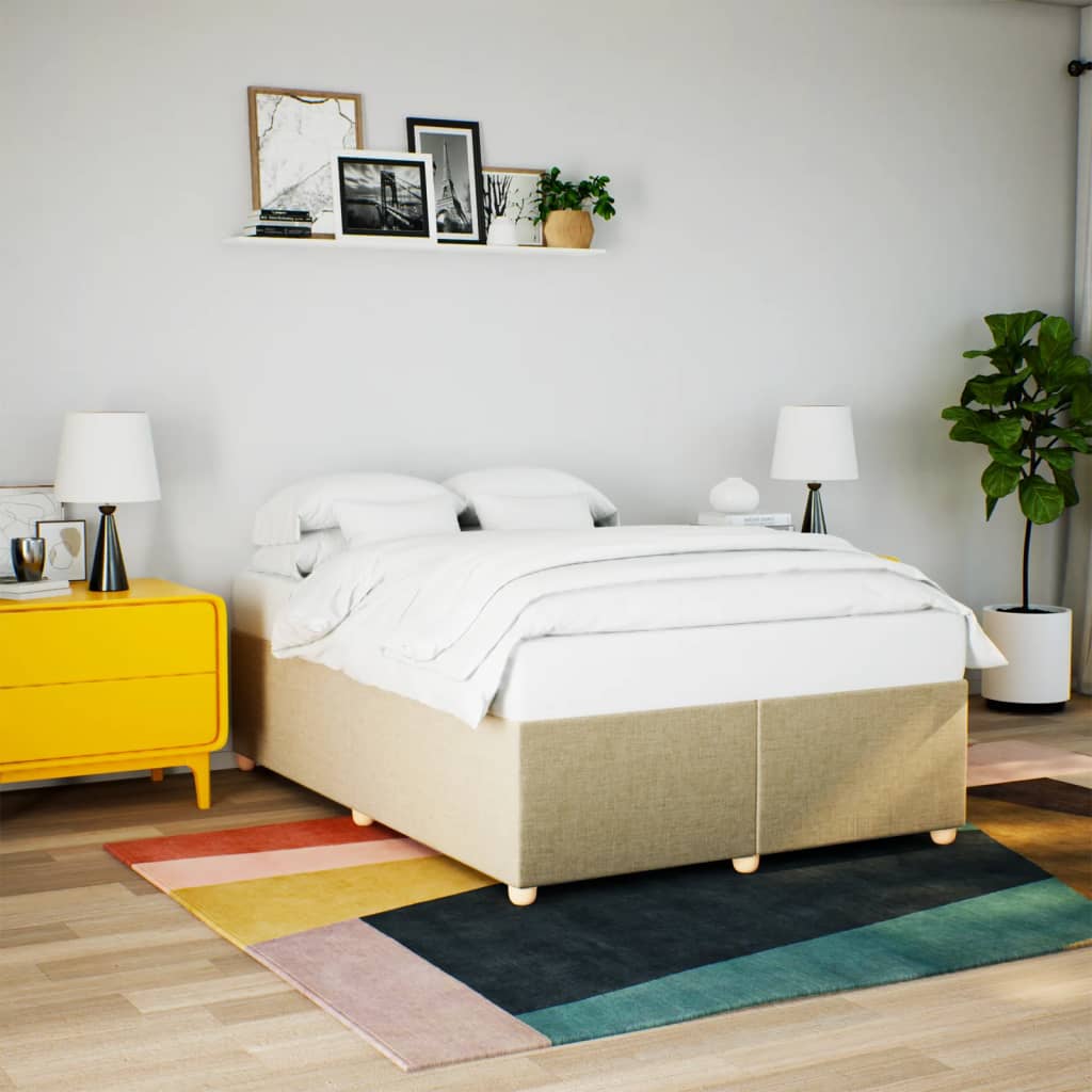 Bedframe zonder matras stof crèmekleurig 140x200 cm – afbeelding 1
