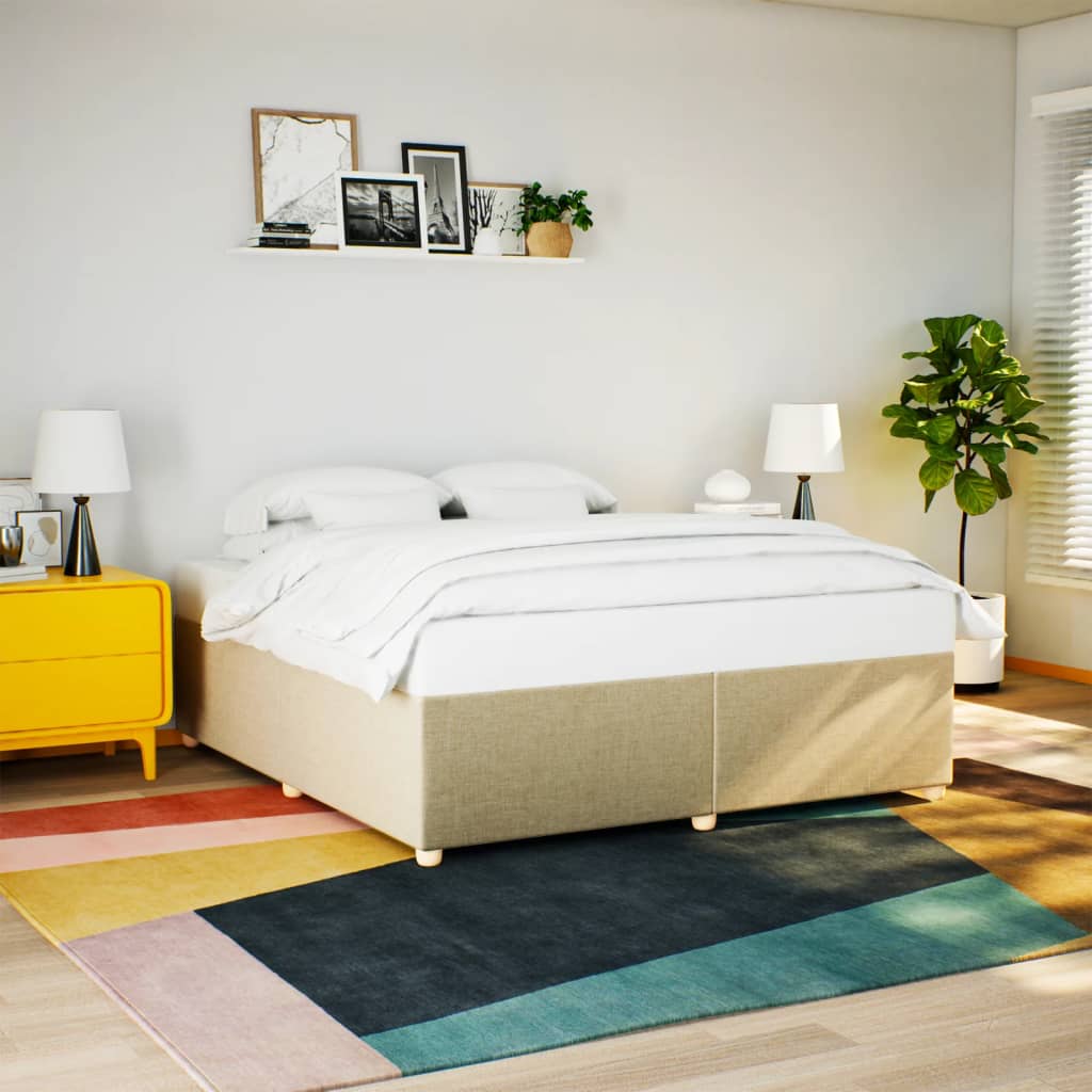 Bedframe zonder matras stof crèmekleurig 200x200 cm – afbeelding 1