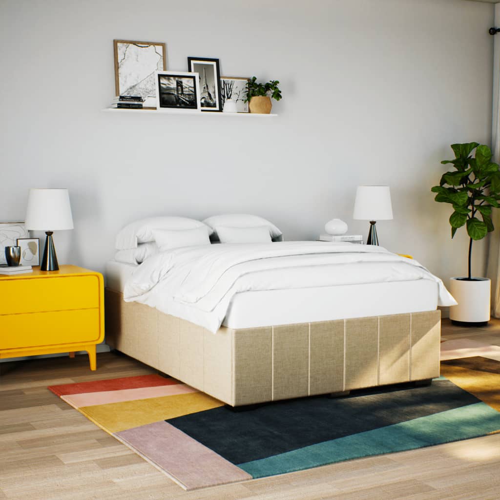 Bedframe zonder matras stof crèmekleurig 140x200 cm – afbeelding 1