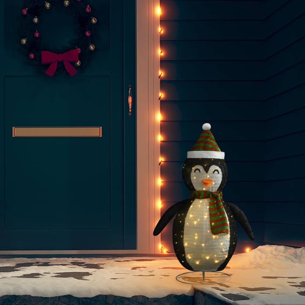 Kerstpinguïn decoratief LED 90 cm luxe stof – afbeelding 1