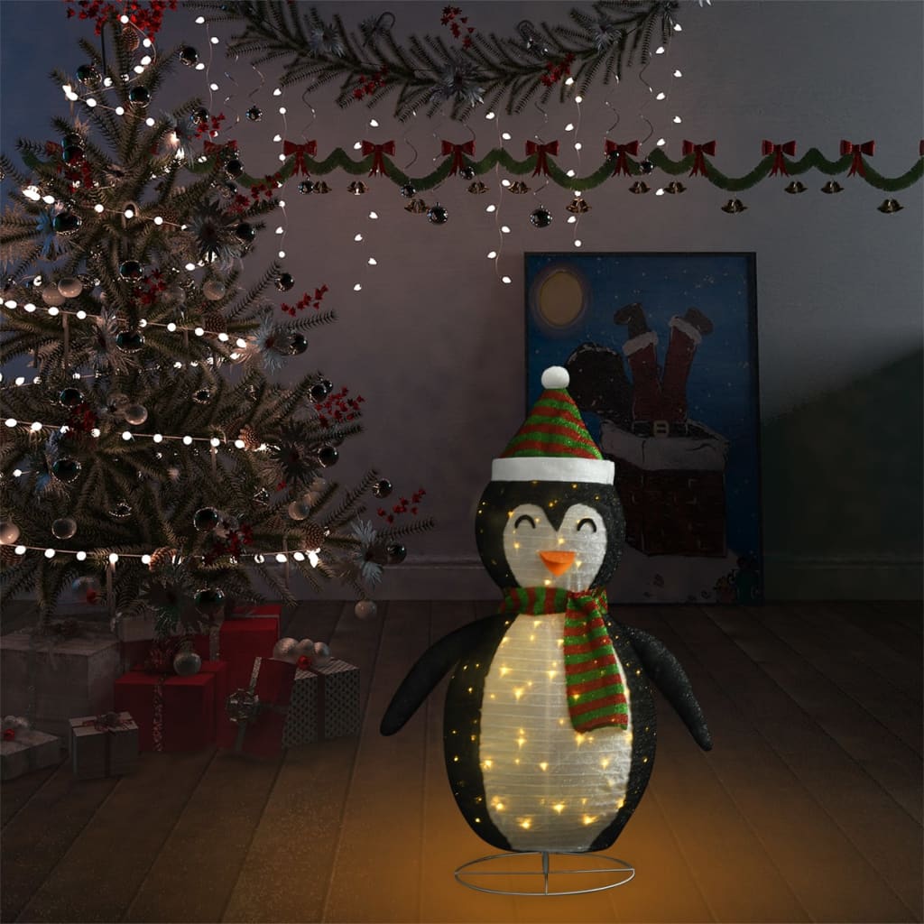 Kerstpinguïn decoratief LED 90 cm luxe stof – afbeelding 3