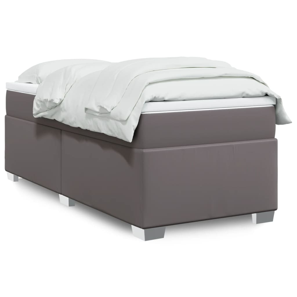 Boxspring met matras kunstleer grijs 90x200 cm – afbeelding 1