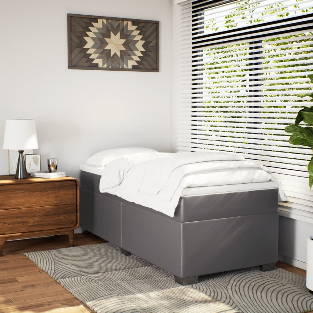 Boxspring met matras kunstleer grijs 90x200 cm – afbeelding 3