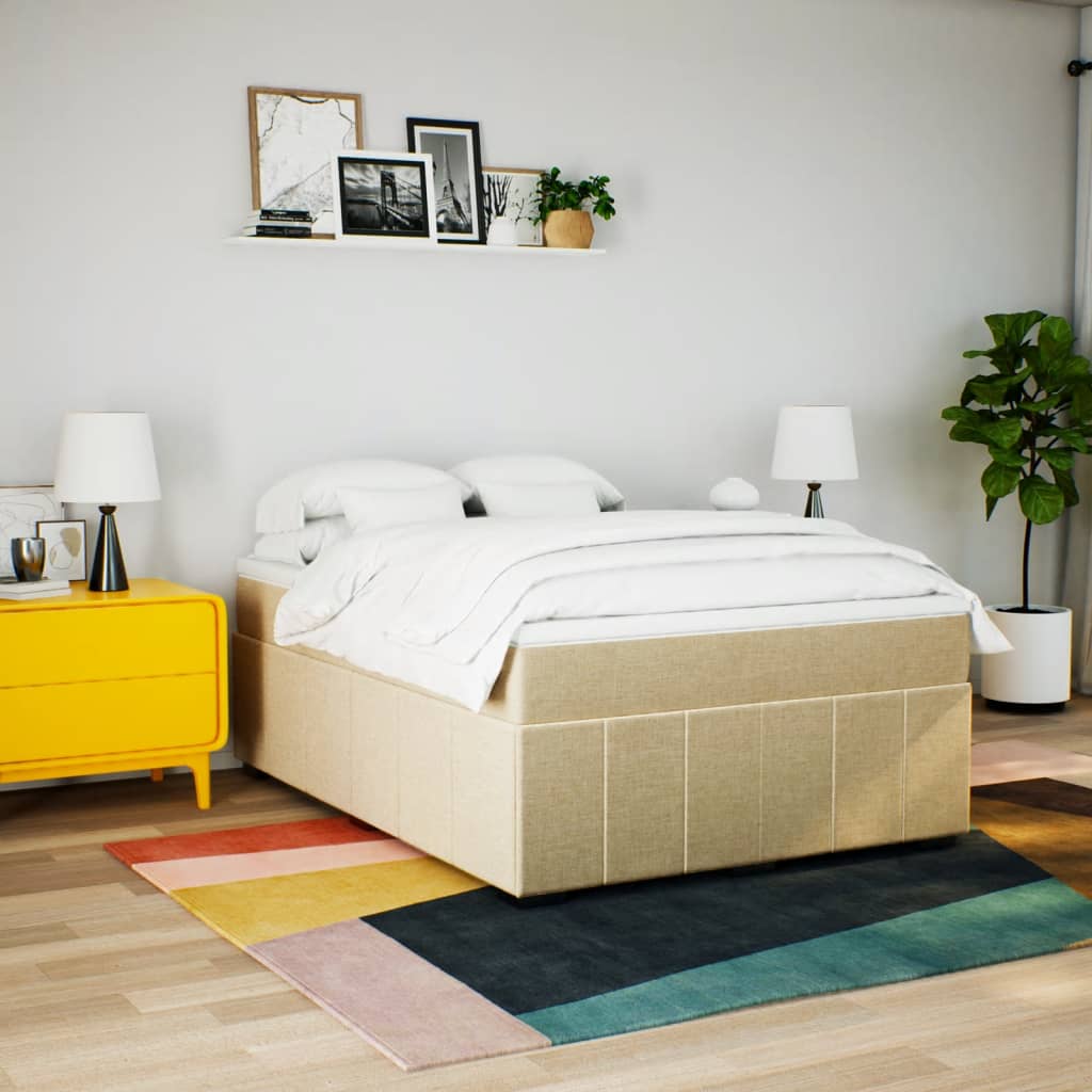 Boxspring met matras stof crèmekleurig 160x200 cm – afbeelding 3